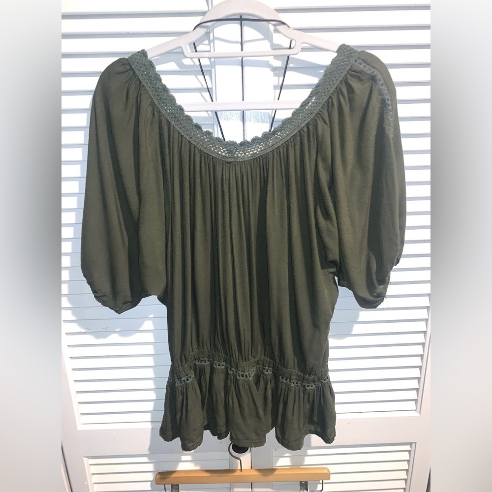 Pinky Olive Green Boho crochet Blouse Women’s Medium - Picture 5 of 6